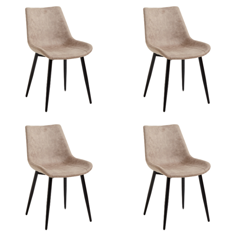 Chaise de salle à manger avec pieds en métal et assise rembourrée en similicuir marron clair | Adexa WW5055