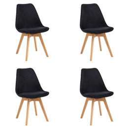 Chaise de salle à manger d'appoint, pieds en bois et assise rembourrée en velours noir | Adexa WW6011BV