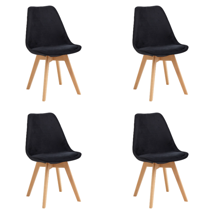 Chaise de salle à manger d'appoint, pieds en bois et assise rembourrée en velours noir | Adexa WW6011BV Chaise de salle à manger d'appoint, pieds en bois et assise rembourrée en velours noir | Adexa WW6011BV