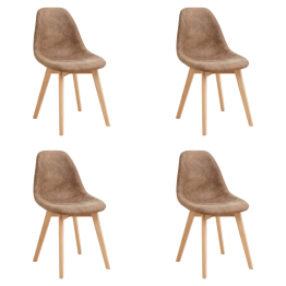 Chaise de salle à manger d'appoint, pieds en bois et assise rembourrée en similicuir marron clair | Adexa WW6027