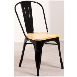 4pcs Chaise de salle à manger Bistro en acier noir avec siège en bois à l'intérieur | Adexa WW60B
