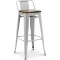 Tabouret de bar haut gris clair avec assise et dossier en bois pour intérieur | Adexa WW62BGREY