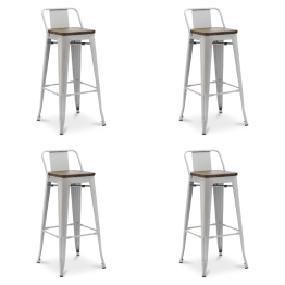 Tabouret de bar haut gris clair avec assise et dossier en bois pour intérieur | Adexa WW62BGREY