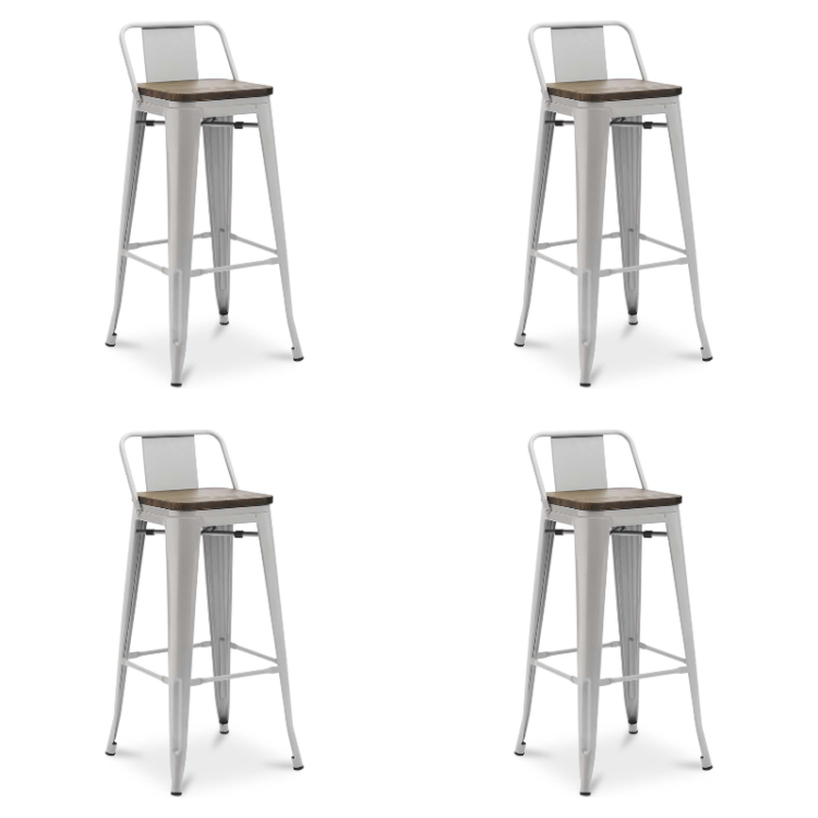 Tabouret de bar haut gris clair avec assise et dossier en bois pour intérieur | Adexa WW62BGREY