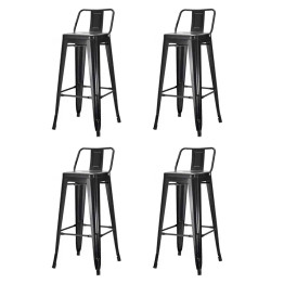 4pcs Tabouret de Bar Haut Acier Noir avec Dossier Intérieur | Adexa WW62