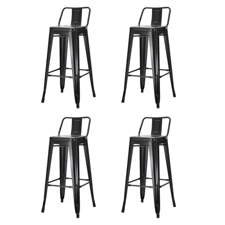 4pcs Tabouret de Bar Haut Acier Noir avec Dossier Intérieur | Adexa WW62