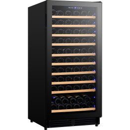 Cave à vin professionnelle 10 étagères, 285 litres (110 bouteilles), zone de température unique, refroidissement par compresseur, 598 x 690 x 1300 mm, noire | Adexa YC298AG