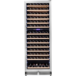 Cave à vin professionnelle 14 étagères, 393 litres (154 bouteilles), double zone de température, refroidissement par compresseur, 598 x 690 x 1700 mm, acier inoxydable | Adexa YC408BS