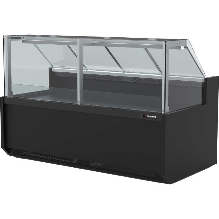 Vitrine vitrée droite de service au comptoir, largeur 2580 mm, noire | Adexa YFCSC2580T1BLACK
