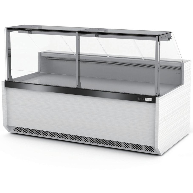 Vitrine de service pour traiteur, façade droite en verre, largeur 2580 mm, blanche | Adexa YFCSC2580T1WHITE