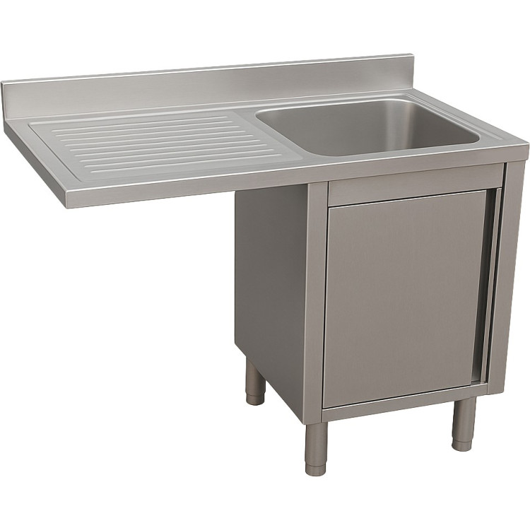 Évier simple bac en acier inoxydable avec égouttoir à gauche et meuble sous-évier 1200×700×950 mm | Adexa YLC127SBR1