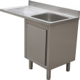 Évier simple bac en acier inoxydable avec égouttoir à gauche et meuble sous-évier 1200×700×950 mm | Adexa YLC127SBR1