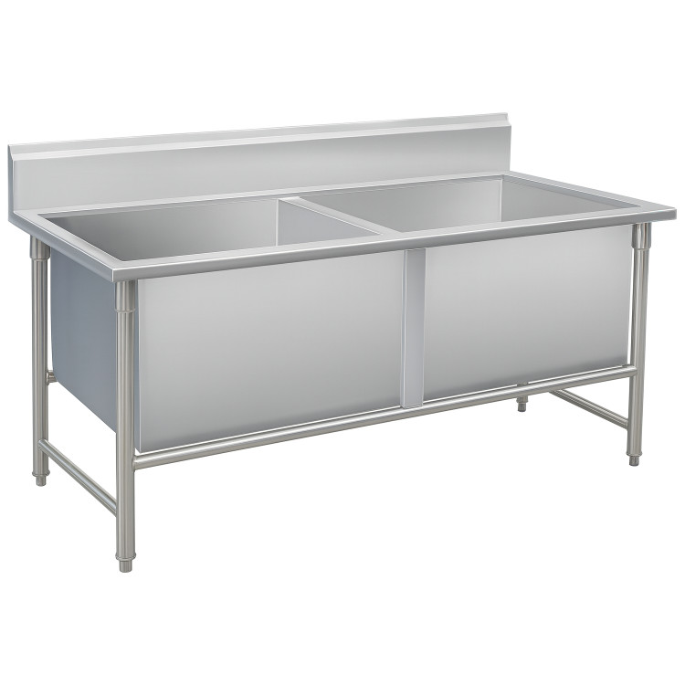 Évier commercial 2 bacs en acier inoxydable avec dosseret 1600 x 700 x 950 mm | Adexa YLS167BM2