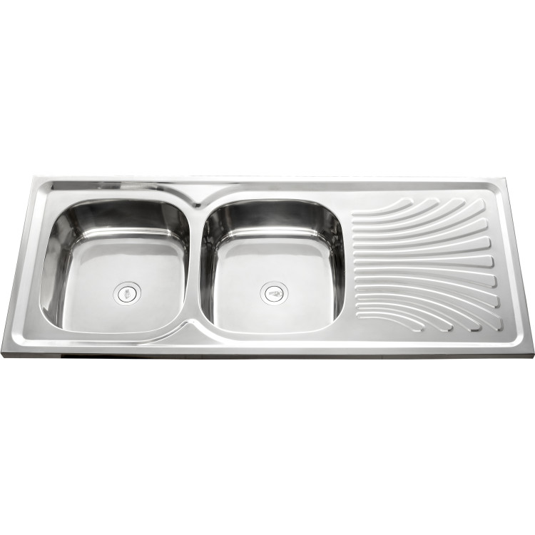 Évier double bac en acier inoxydable avec égouttoir 1200 x 500 x 180 mm | Adexa YNG202