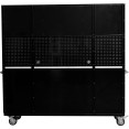 Coffre à outils roulant robuste en acier de 183 cm (72 po) avec plateau en bois, armoire supérieure et panneau perforé, 15 tiroirs, 1978 x 515 x 1828 mm, noir | Adexa YZM112