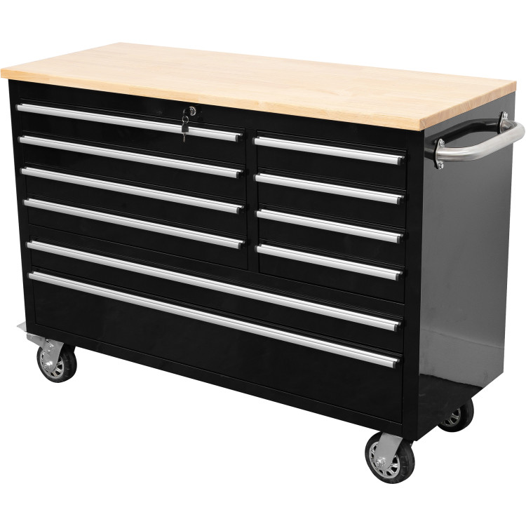 Coffre à outils roulant robuste en acier de 122 cm (48 po) avec plateau en bois, 10 tiroirs, 1369 x 486 x 909 mm, noir | Adexa YZM124 Coffre à outils roulant robuste en acier de 122 cm (48 po) avec plateau en bois, 10 tiroirs, 1369 x 486 x 909 mm, noir | Adexa YZM124