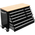 Coffre à outils roulant robuste en acier de 122 cm (48 po) avec plateau en bois, 10 tiroirs, 1369 x 486 x 909 mm, noir | Adexa YZM124 Coffre à outils roulant robuste en acier de 122 cm (48 po) avec plateau en bois, 10 tiroirs, 1369 x 486 x 909 mm, noir | Adexa YZM124