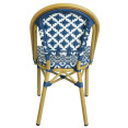 Chaise de bistro en aluminium et rotin PE – Style café tressé bleu et blanc | Adexa ZF2003CGDBL