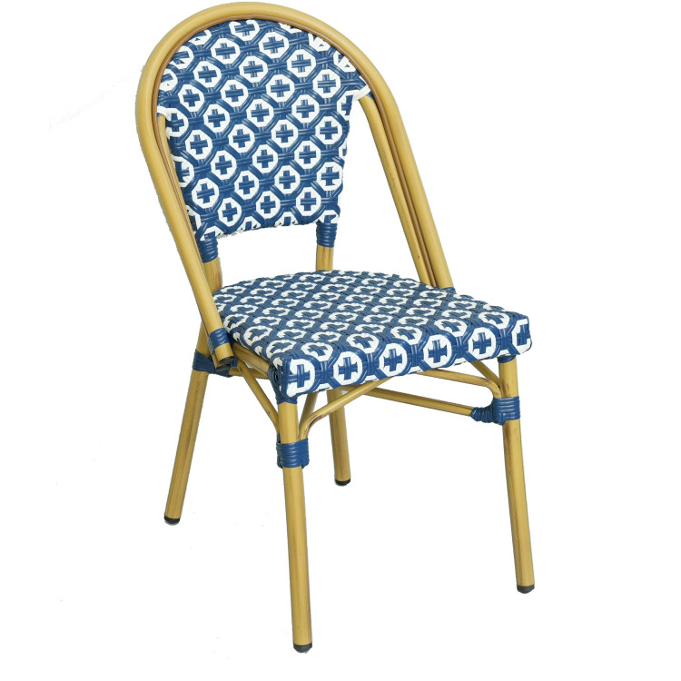 Chaise de bistro en aluminium et rotin PE – Style café tressé bleu et blanc | Adexa ZF2003CGDBL