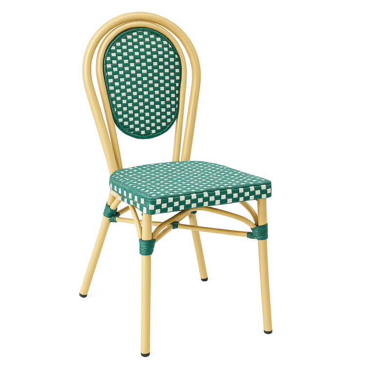 Chaise de bistrot d'extérieur en aluminium et rotin PE tressé – Vert et blanc style café | Adexa ZF2035CGDGR