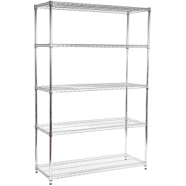 Étagère commerciale 5 niveaux, 120 kg par étagère, largeur 1200 mm, profondeur 350 mm, fil chromé | Adexa MGA250