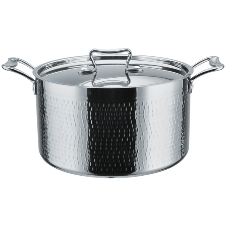 Cocotte triple couche en acier inoxydable martelé ø320×200mm 16L Finition argentée | Adexa C0310013S