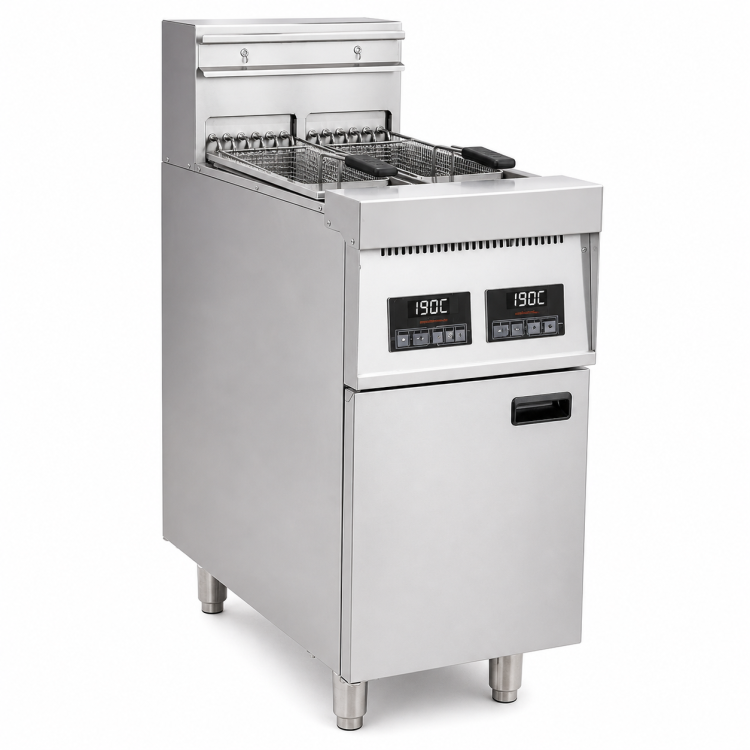 Friteuse électrique professionnelle autonome à double cuve (2 x 14 L) 400 x 800 x 1100 mm | Adexa EF9C2